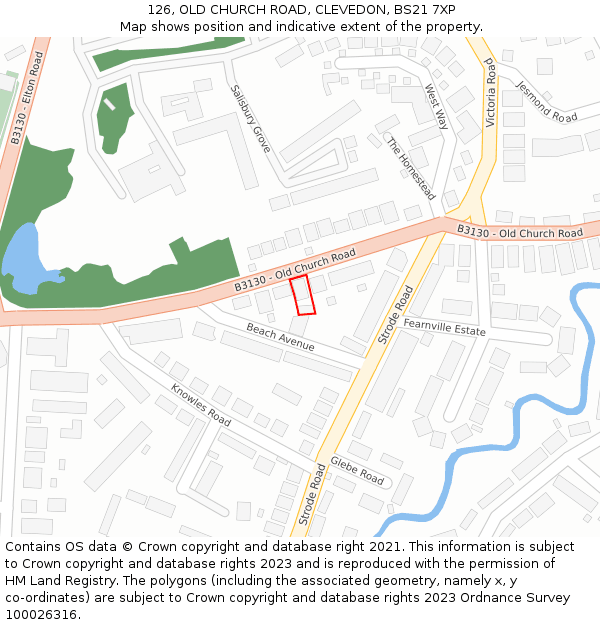 126, OLD CHURCH ROAD, CLEVEDON, BS21 7XP: Location map and indicative extent of plot