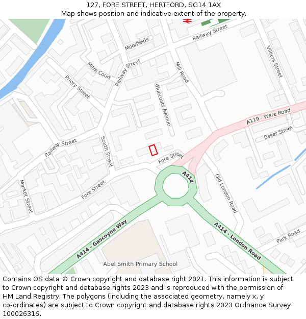 127, FORE STREET, HERTFORD, SG14 1AX: Location map and indicative extent of plot