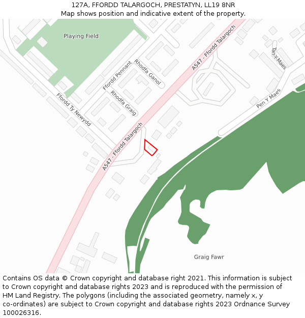 127A, FFORDD TALARGOCH, PRESTATYN, LL19 8NR: Location map and indicative extent of plot