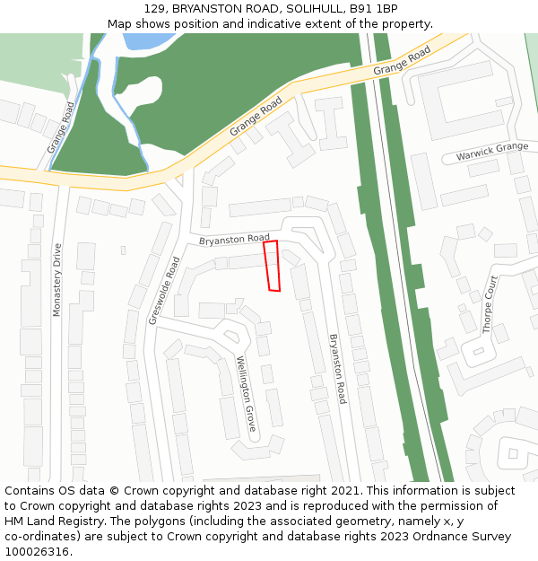 129, BRYANSTON ROAD, SOLIHULL, B91 1BP: Location map and indicative extent of plot