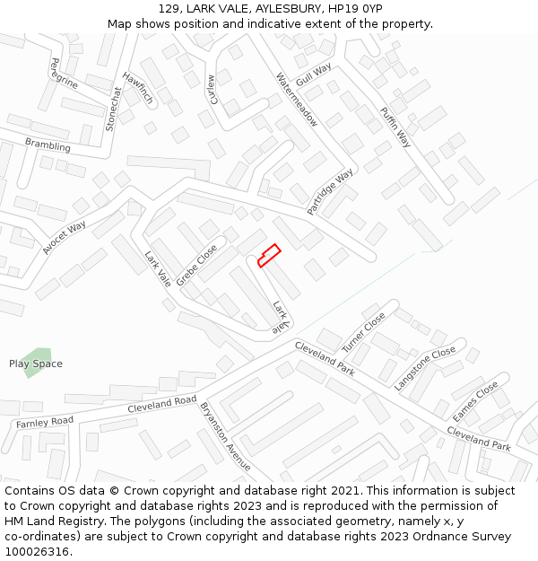 129, LARK VALE, AYLESBURY, HP19 0YP: Location map and indicative extent of plot