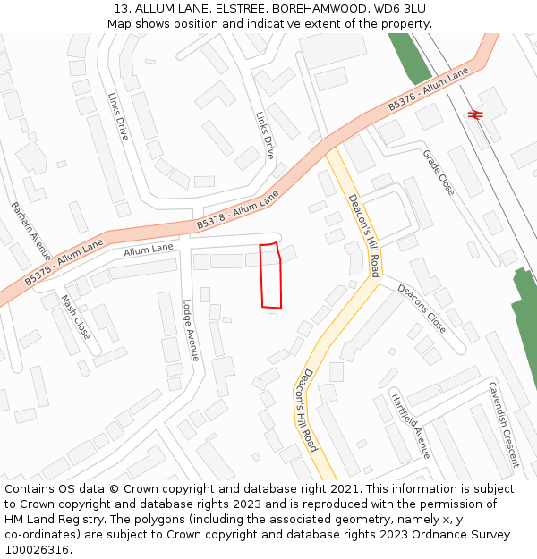 13, ALLUM LANE, ELSTREE, BOREHAMWOOD, WD6 3LU: Location map and indicative extent of plot