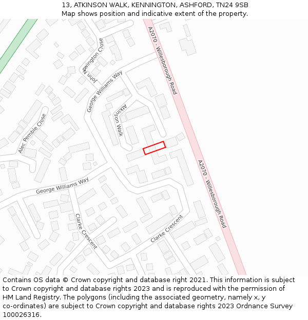 13, ATKINSON WALK, KENNINGTON, ASHFORD, TN24 9SB: Location map and indicative extent of plot