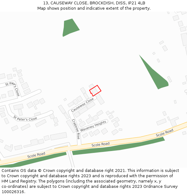 13, CAUSEWAY CLOSE, BROCKDISH, DISS, IP21 4LB: Location map and indicative extent of plot