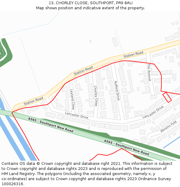 13, CHORLEY CLOSE, SOUTHPORT, PR9 8AU: Location map and indicative extent of plot