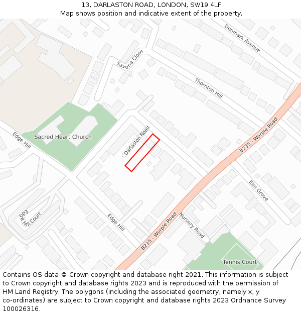 13, DARLASTON ROAD, LONDON, SW19 4LF: Location map and indicative extent of plot