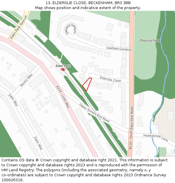 13, ELDERSLIE CLOSE, BECKENHAM, BR3 3BB: Location map and indicative extent of plot