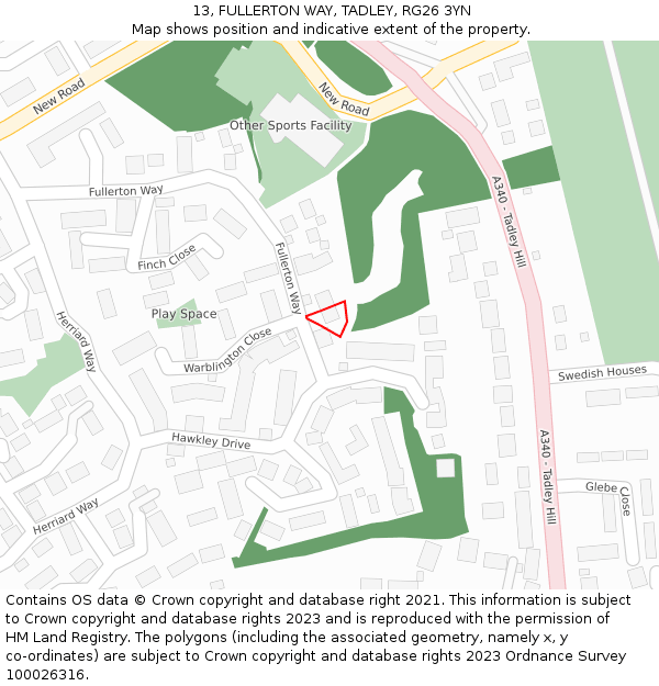 13, FULLERTON WAY, TADLEY, RG26 3YN: Location map and indicative extent of plot