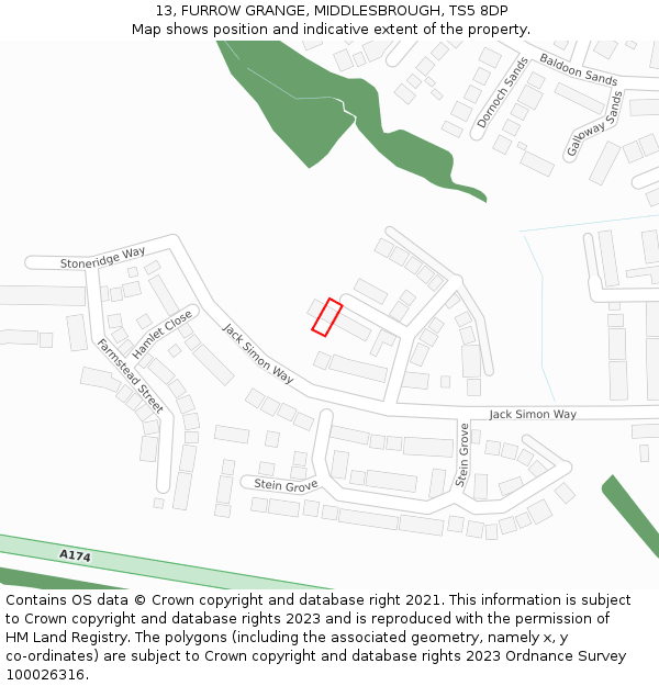 13, FURROW GRANGE, MIDDLESBROUGH, TS5 8DP: Location map and indicative extent of plot