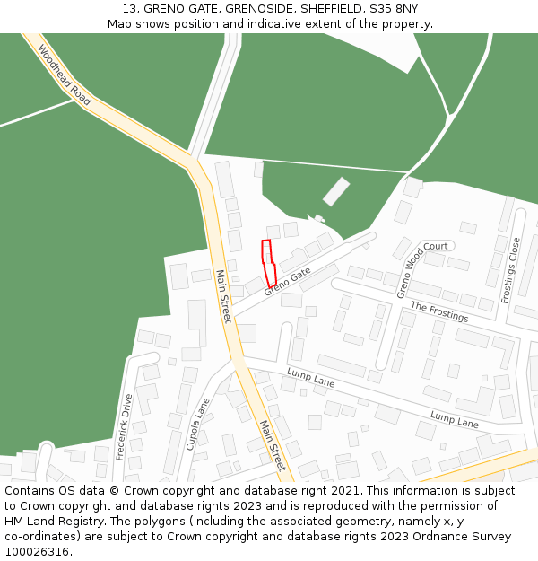 13, GRENO GATE, GRENOSIDE, SHEFFIELD, S35 8NY: Location map and indicative extent of plot