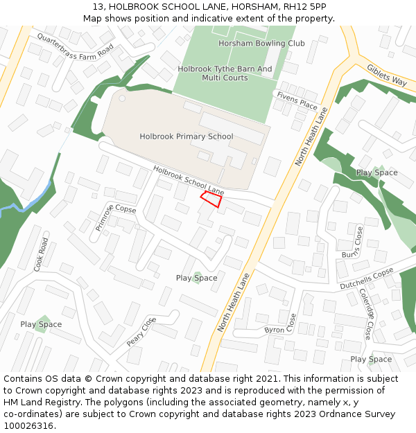 13, HOLBROOK SCHOOL LANE, HORSHAM, RH12 5PP: Location map and indicative extent of plot