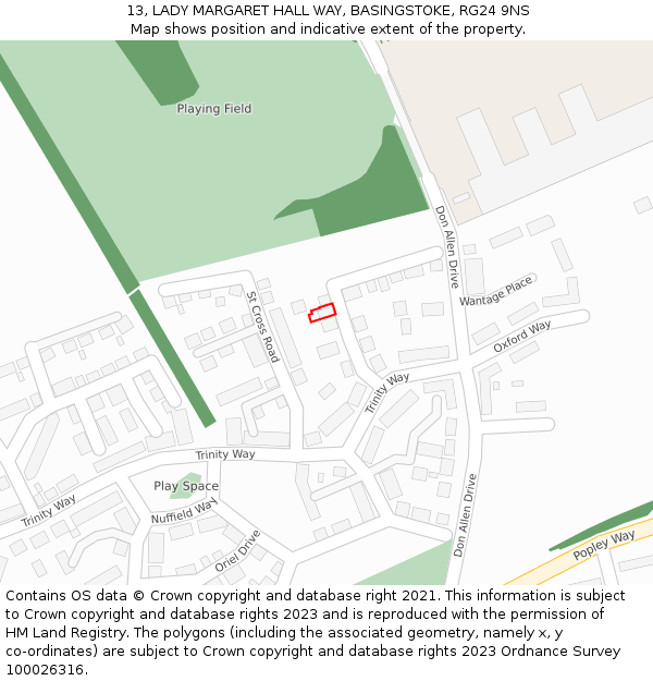 13, LADY MARGARET HALL WAY, BASINGSTOKE, RG24 9NS: Location map and indicative extent of plot