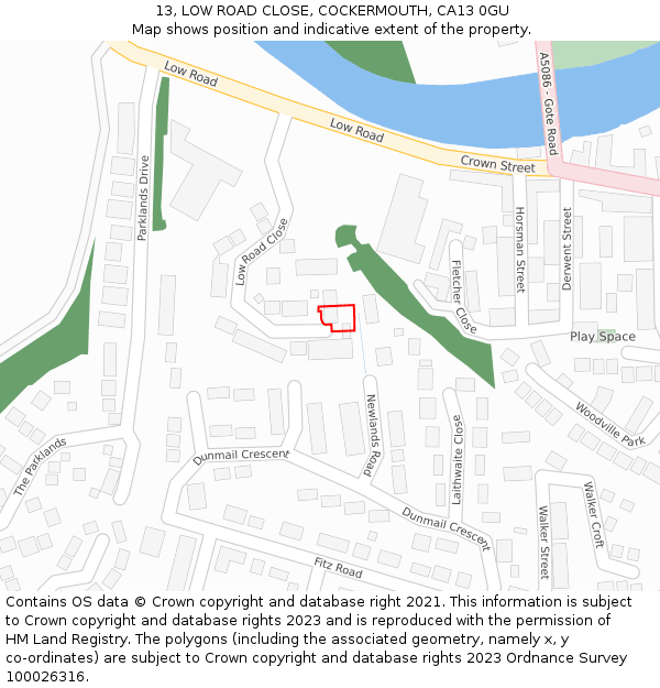 13, LOW ROAD CLOSE, COCKERMOUTH, CA13 0GU: Location map and indicative extent of plot