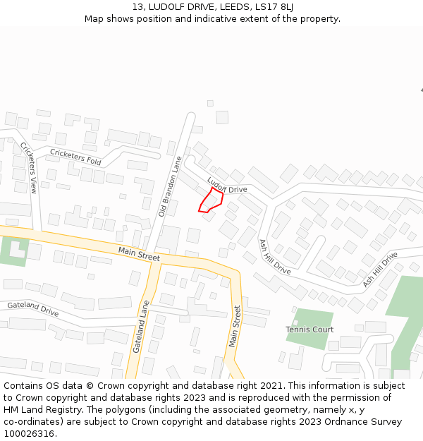 13, LUDOLF DRIVE, LEEDS, LS17 8LJ: Location map and indicative extent of plot