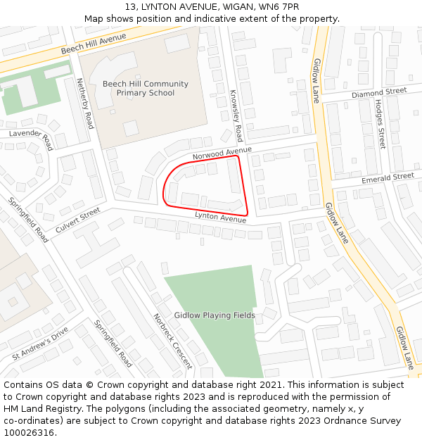 13, LYNTON AVENUE, WIGAN, WN6 7PR: Location map and indicative extent of plot