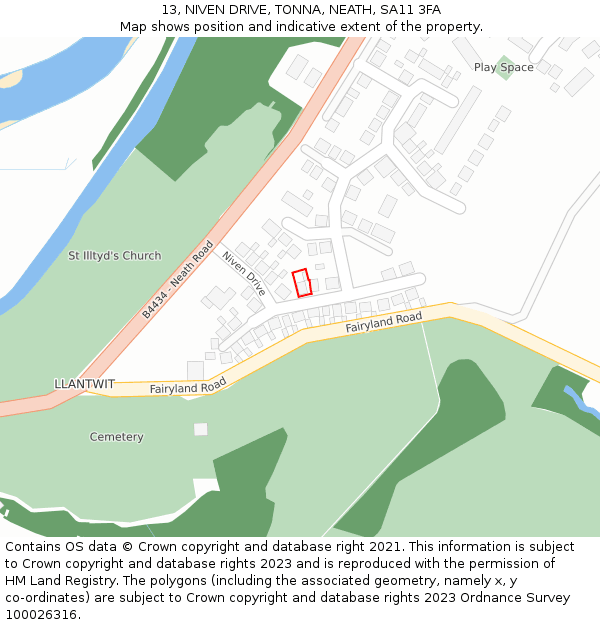 13, NIVEN DRIVE, TONNA, NEATH, SA11 3FA: Location map and indicative extent of plot