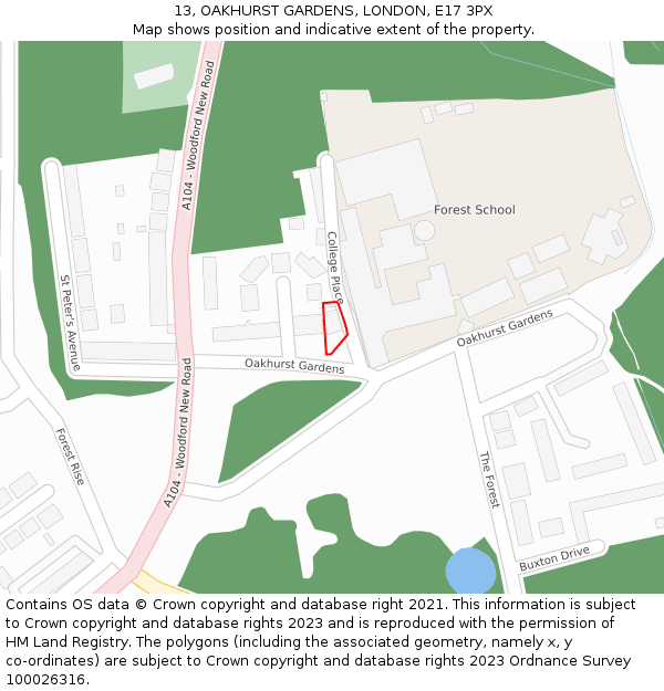 13, OAKHURST GARDENS, LONDON, E17 3PX: Location map and indicative extent of plot