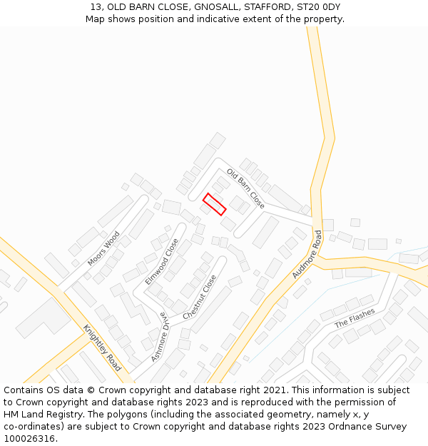 13, OLD BARN CLOSE, GNOSALL, STAFFORD, ST20 0DY: Location map and indicative extent of plot
