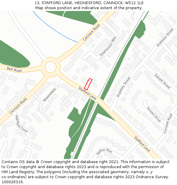 13, STAFFORD LANE, HEDNESFORD, CANNOCK, WS12 1LE: Location map and indicative extent of plot