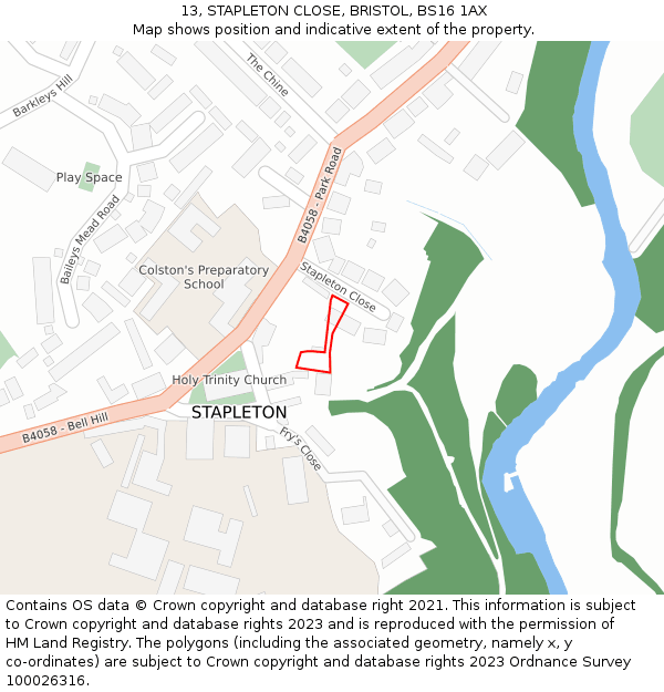 13, STAPLETON CLOSE, BRISTOL, BS16 1AX: Location map and indicative extent of plot