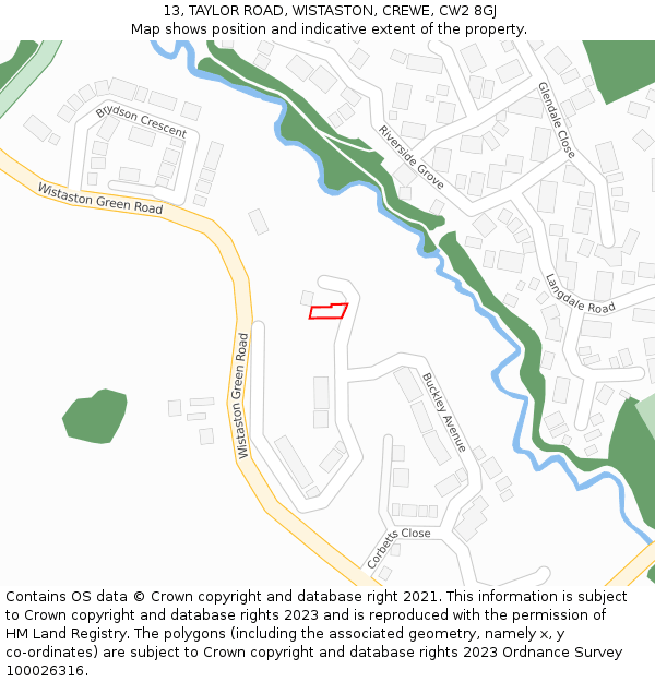 13, TAYLOR ROAD, WISTASTON, CREWE, CW2 8GJ: Location map and indicative extent of plot