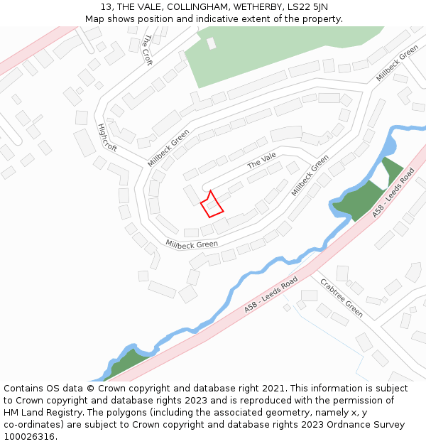 13, THE VALE, COLLINGHAM, WETHERBY, LS22 5JN: Location map and indicative extent of plot