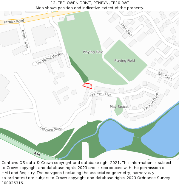 13, TRELOWEN DRIVE, PENRYN, TR10 9WT: Location map and indicative extent of plot