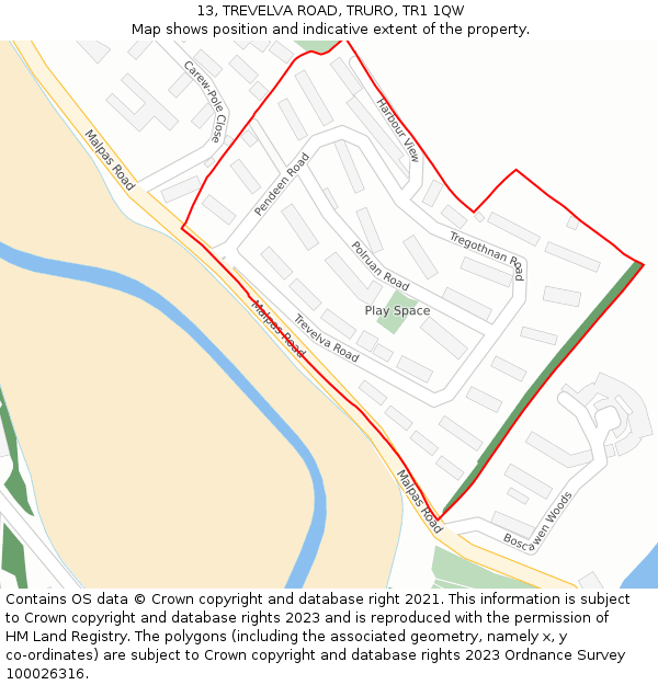 13, TREVELVA ROAD, TRURO, TR1 1QW: Location map and indicative extent of plot