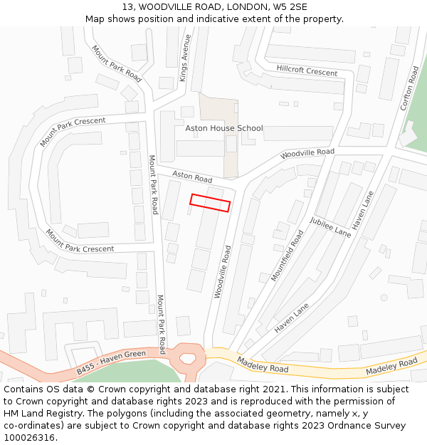 13, WOODVILLE ROAD, LONDON, W5 2SE: Location map and indicative extent of plot