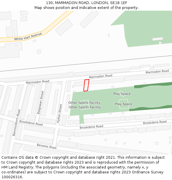 130, MARMADON ROAD, LONDON, SE18 1EF: Location map and indicative extent of plot