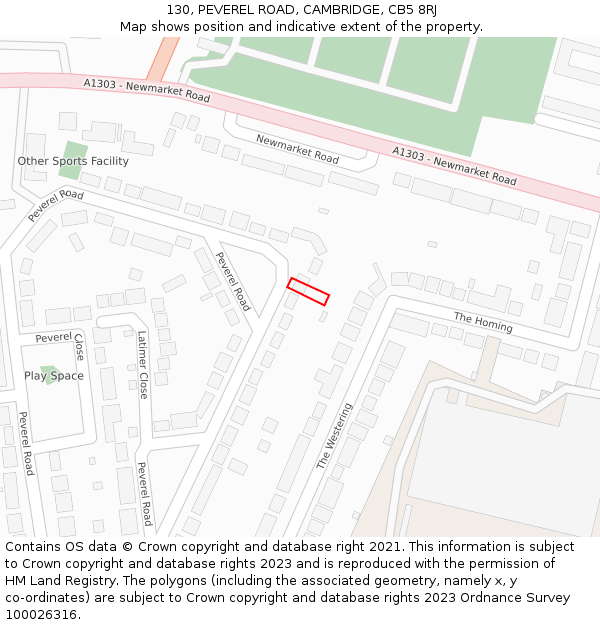 130, PEVEREL ROAD, CAMBRIDGE, CB5 8RJ: Location map and indicative extent of plot