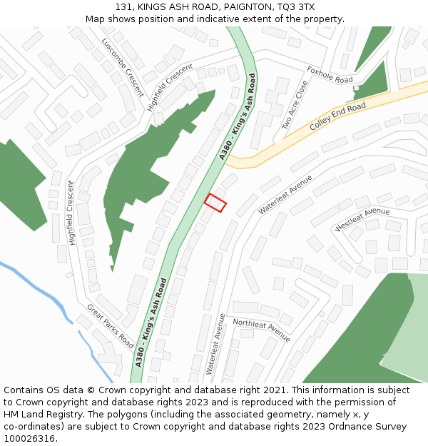 131, KINGS ASH ROAD, PAIGNTON, TQ3 3TX: Location map and indicative extent of plot