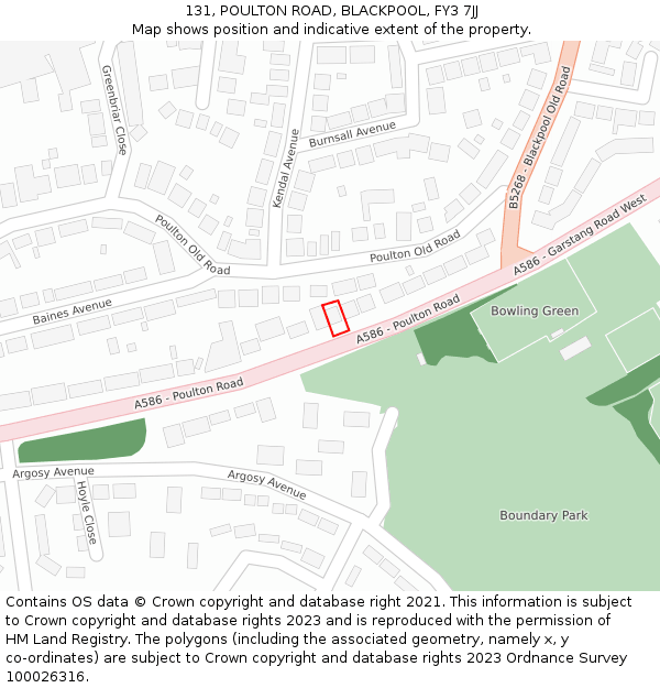 131, POULTON ROAD, BLACKPOOL, FY3 7JJ: Location map and indicative extent of plot