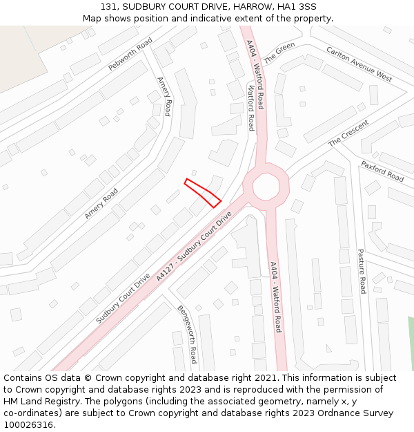 131, SUDBURY COURT DRIVE, HARROW, HA1 3SS: Location map and indicative extent of plot