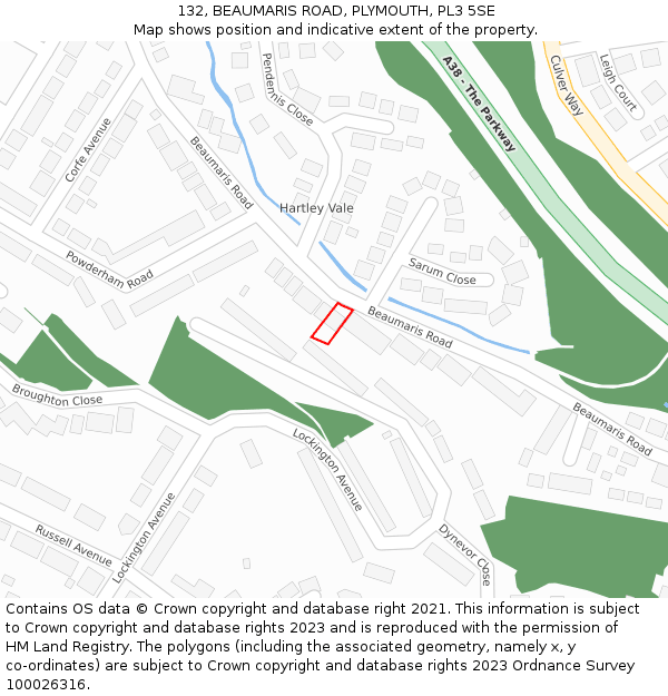 132, BEAUMARIS ROAD, PLYMOUTH, PL3 5SE: Location map and indicative extent of plot