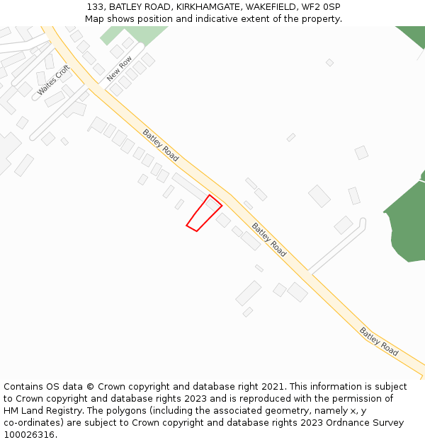 133, BATLEY ROAD, KIRKHAMGATE, WAKEFIELD, WF2 0SP: Location map and indicative extent of plot