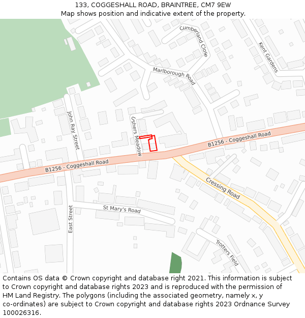 133, COGGESHALL ROAD, BRAINTREE, CM7 9EW: Location map and indicative extent of plot