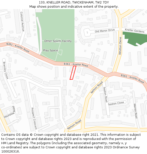 133, KNELLER ROAD, TWICKENHAM, TW2 7DY: Location map and indicative extent of plot