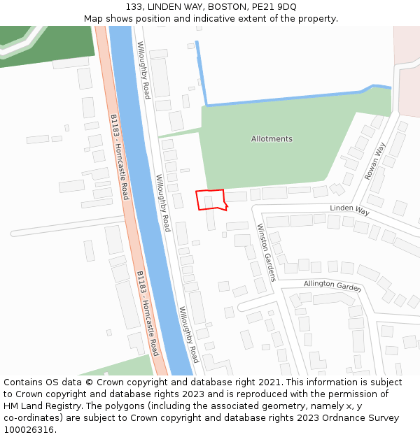 133, LINDEN WAY, BOSTON, PE21 9DQ: Location map and indicative extent of plot