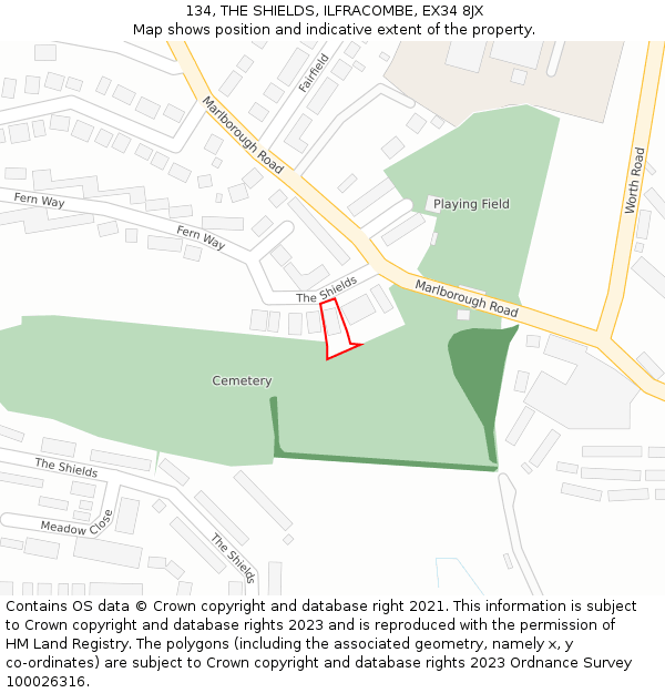 134, THE SHIELDS, ILFRACOMBE, EX34 8JX: Location map and indicative extent of plot