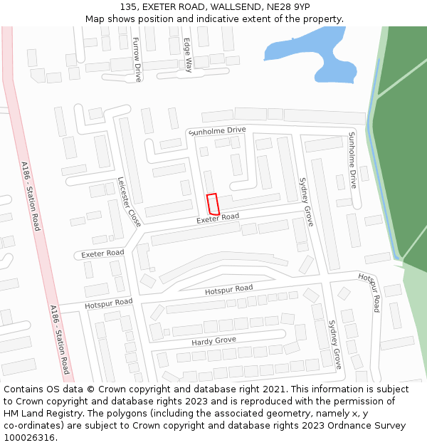 135, EXETER ROAD, WALLSEND, NE28 9YP: Location map and indicative extent of plot