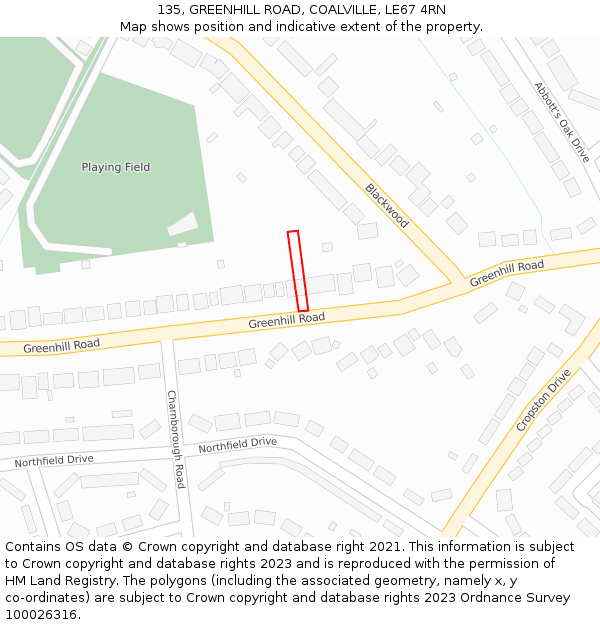 135, GREENHILL ROAD, COALVILLE, LE67 4RN: Location map and indicative extent of plot