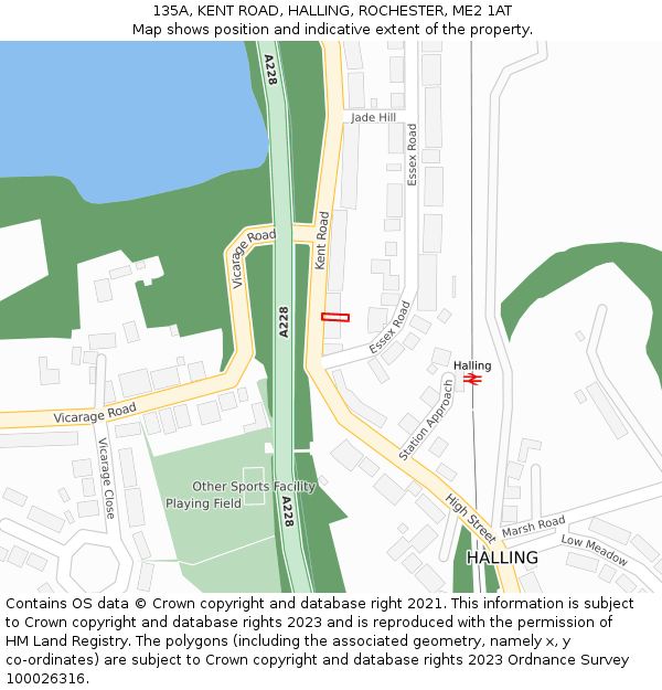 135A, KENT ROAD, HALLING, ROCHESTER, ME2 1AT: Location map and indicative extent of plot