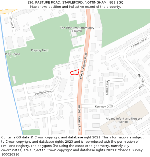 136, PASTURE ROAD, STAPLEFORD, NOTTINGHAM, NG9 8GQ: Location map and indicative extent of plot