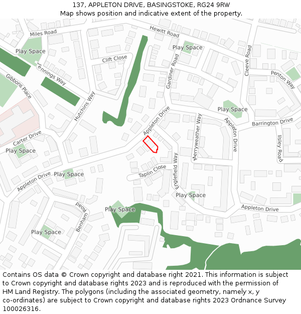 137, APPLETON DRIVE, BASINGSTOKE, RG24 9RW: Location map and indicative extent of plot