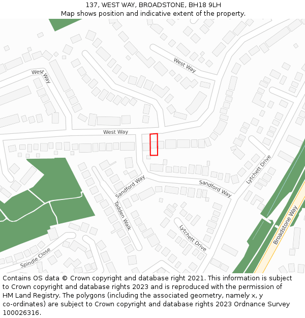 137, WEST WAY, BROADSTONE, BH18 9LH: Location map and indicative extent of plot