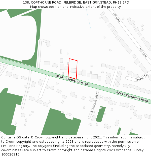 138, COPTHORNE ROAD, FELBRIDGE, EAST GRINSTEAD, RH19 2PD: Location map and indicative extent of plot