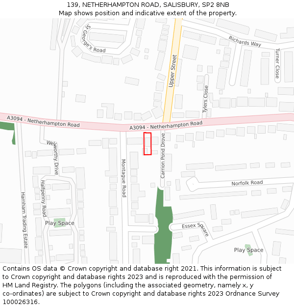 139, NETHERHAMPTON ROAD, SALISBURY, SP2 8NB: Location map and indicative extent of plot