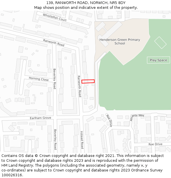 139, RANWORTH ROAD, NORWICH, NR5 8DY: Location map and indicative extent of plot