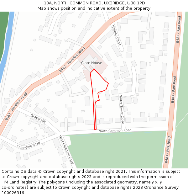 13A, NORTH COMMON ROAD, UXBRIDGE, UB8 1PD: Location map and indicative extent of plot